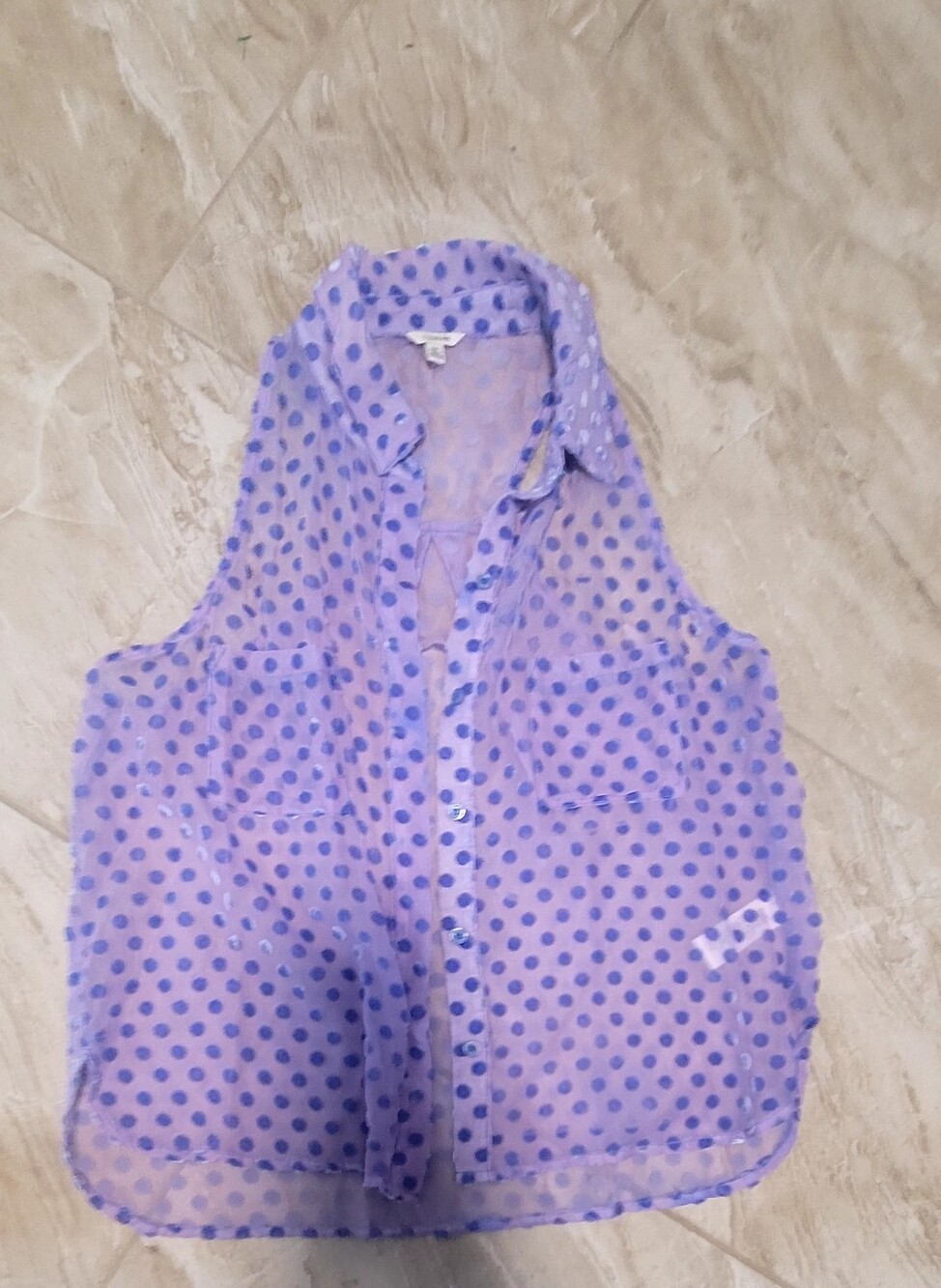 5 For $25 I Love Hb1 Lavender Sheer Polka Dot Sleeveless Button-Front Top